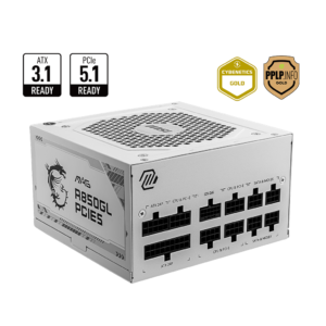 MSI MAG A850GL WHITE PCIE 5.1 ATX 3.1 850 Watt 80 Plus Gold Fully Modular (WHITE) Power Supply
